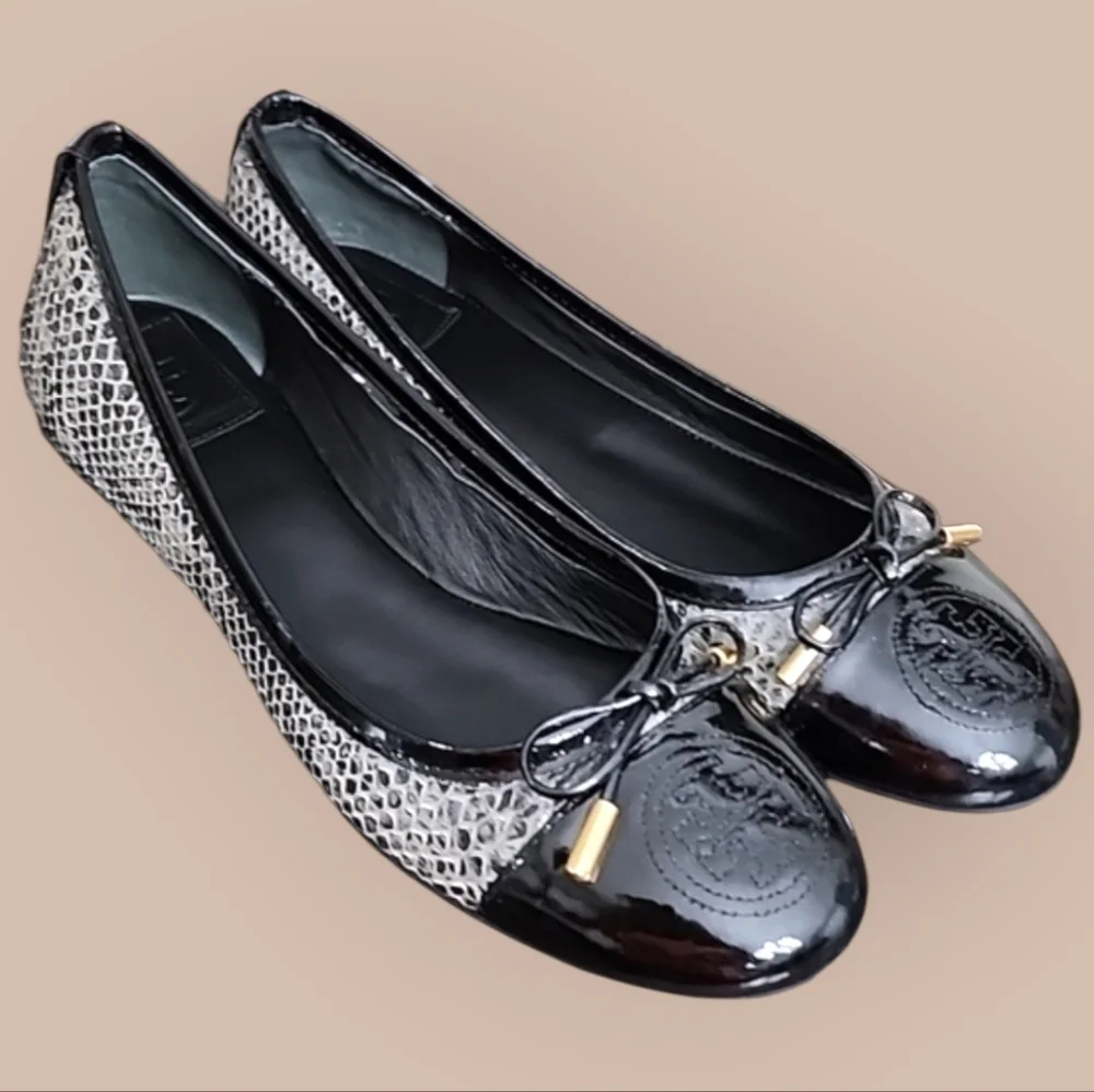 Tory Burch Verbena-Tribal Pitone Snake Skin Classic Ballet Flats Size 7.5M